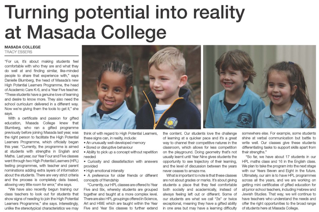 Newspaper snippet of our Masada College students