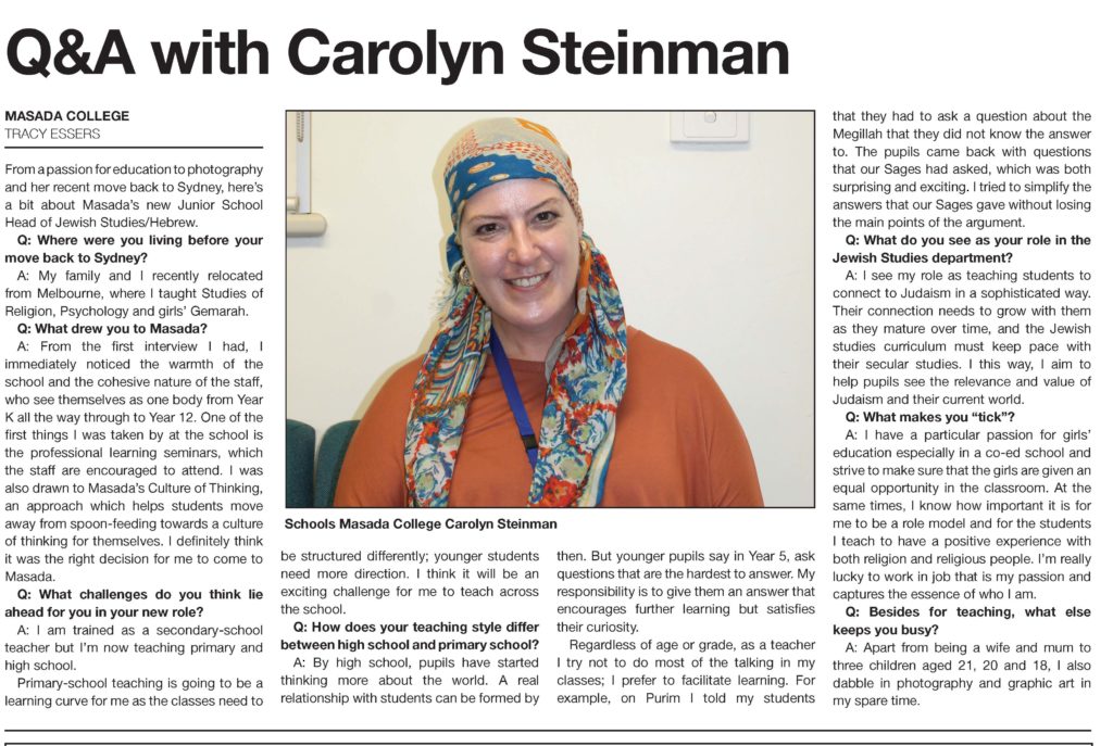 Newspaper snippet Q&A with Carolyn Steinman