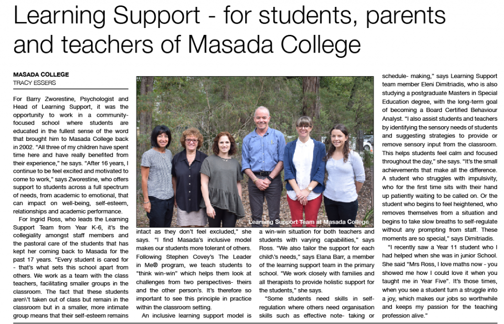 Newspaper article about our learning support team
