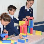 Students using their creativity with building blocks