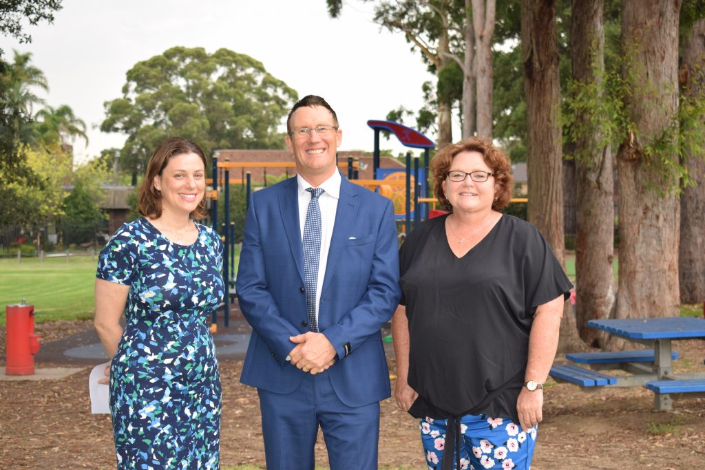 Danielle Blumberg, Martin Tait and Megan Laing at a playground