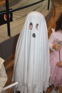 Student dressed as a ghost at PURIM celebration